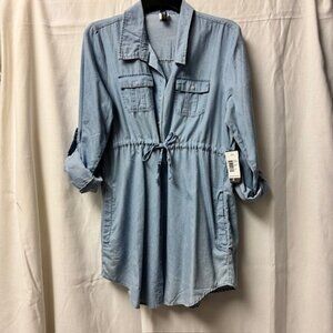 Kenneth Cole Denim Shirt Dress Pull String Waist SIZE L - NWT